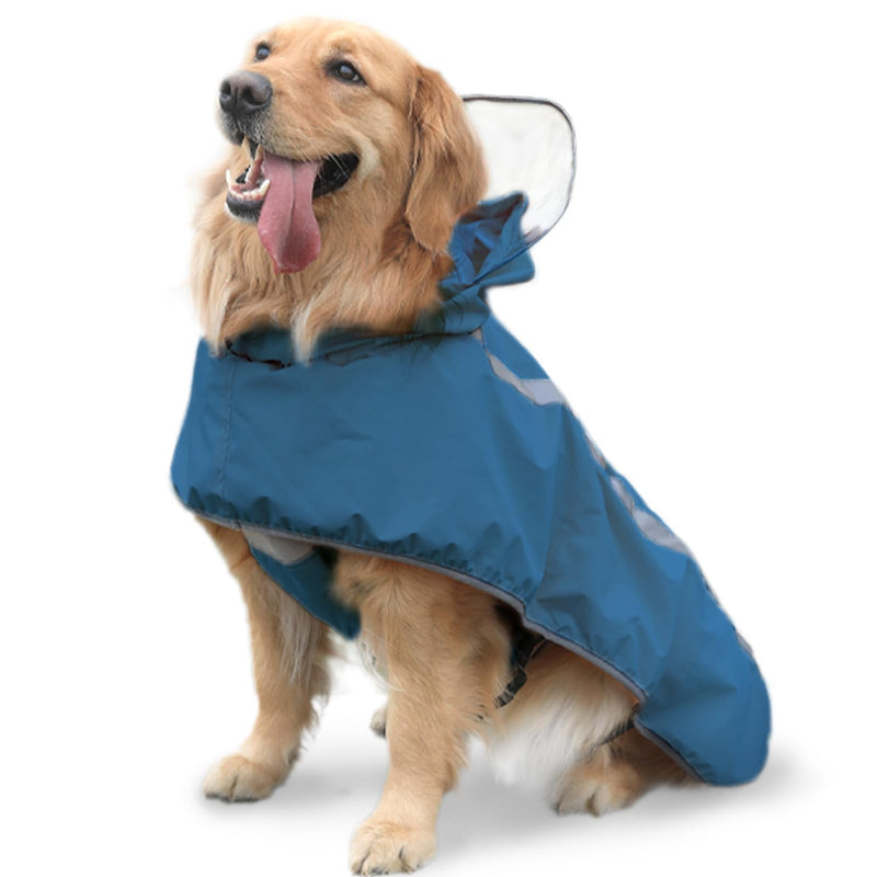 Lelepet Dog Rain Coat Large Dog Raincoat with Hood Dog Rain Coats for Large Dogs Waterproof Dog Rain Jacket Adjustbale Dog Poncho Sliker Reflective Lightweight Rain Coats for Dogs with Leash Hole 5XL Blue