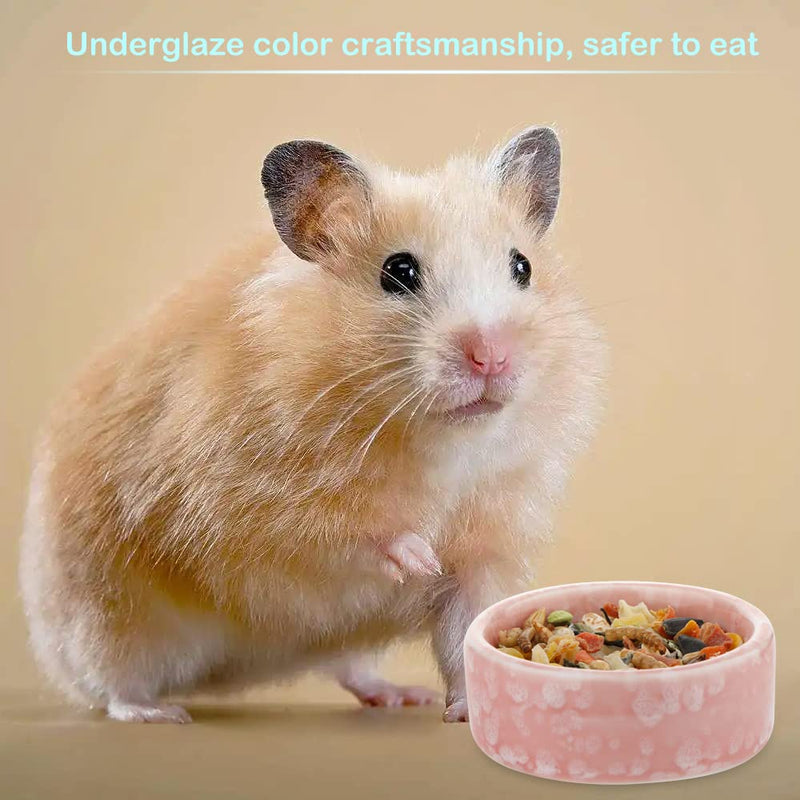 2 Pcs Hamster Ceramic Food Bowl, Small Animals Chew-Resistant Food and Water Dish (Blue and Pink)