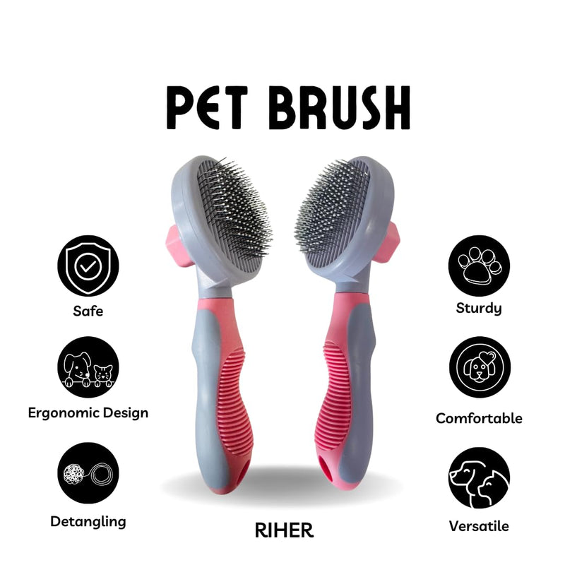 Dog & Cat Brush - Pet Grooming & Shedding Tool for Long & Short Hair - Deshedding Comb for Loose Fur - Professional Hair Remover for Pets (Pink) Pink - PawsPlanet Australia
