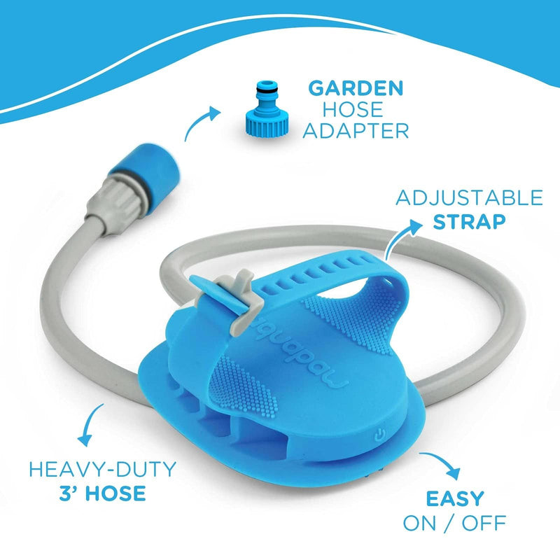 Aquapaw 5-in-1 Horse & Dog Bath Brush & Curry Comb - XL Blue Silicone - Includes 3-ft Shower Hose Attachment & Adapter - Adjustable Spray Scrub Massager - Great for Horses & Big Dogs X-Large - PawsPlanet Australia
