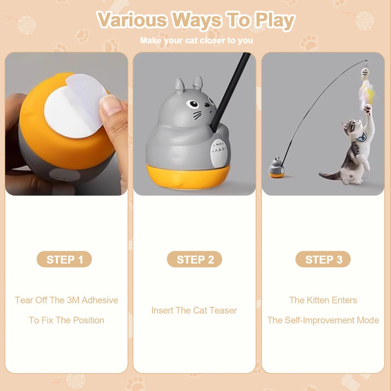 360° Rotatable Interactive Cat Toy, Automatic Cat Wand Toy with Peel-and-Stick Base, Moving Feather, Fish and Bell, Detachable Cat Teaser, Two Model, Cat Toys for Indoor Cats, Kitten and Adult Cats - PawsPlanet Australia