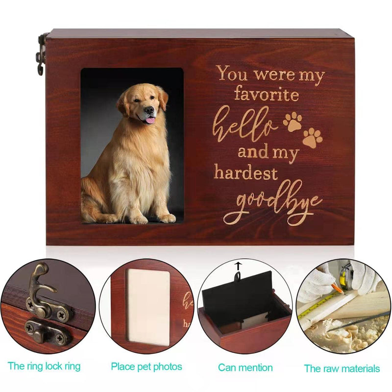 Pet Memorial Urns for Dog or Cat Ashes, Large Wooden Funeral Cremation Urns with Photo Frame, Memorial Keepsake Memory Box with Black Flannel as Lining, Loss Pet Memorial Remembrance Gift Goodbye - PawsPlanet Australia