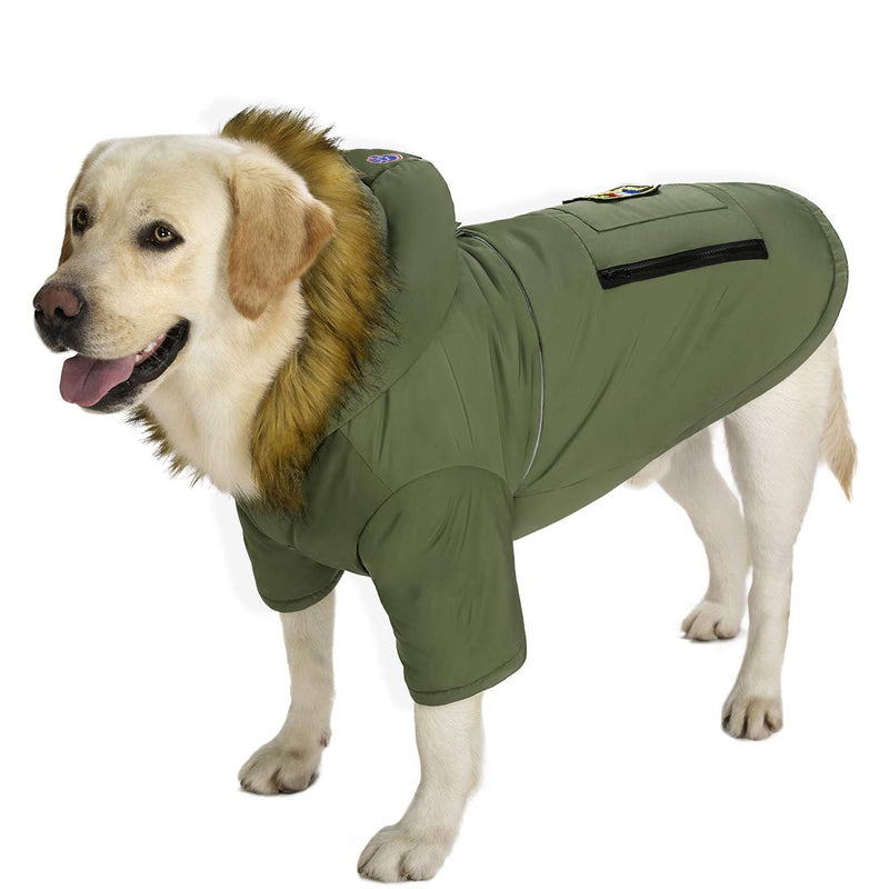 Large Dog Down Jacket Hoodie Coat Winter Waterproof,Reflective Warm Dog Clothes Clothing Thick Padded for Medium Big Dogs, with Real Pocket(34) 34 ArmyGreen