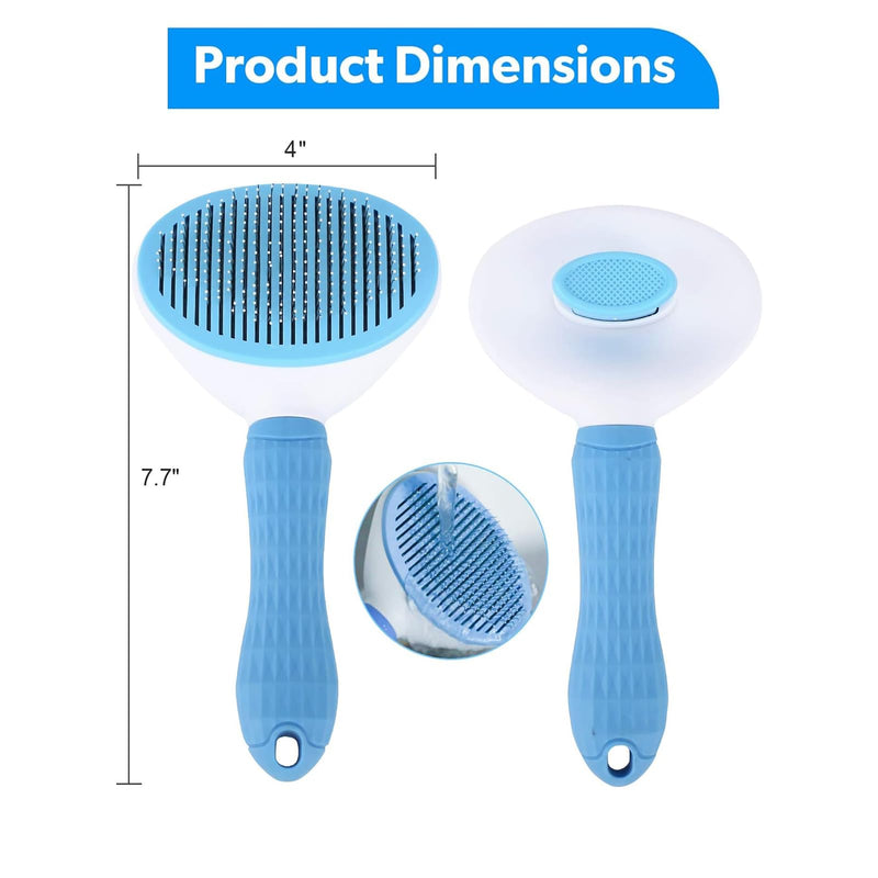 Self Cleaning Pet Slicker Brush, One-Press Release Button Pin Brush for Cats/Rabbits, Long Haired Shedding Grooming Comb, Cat Dander Brushes for Long Hair with Hair Removal Gloves (Blue) Blue - PawsPlanet Australia