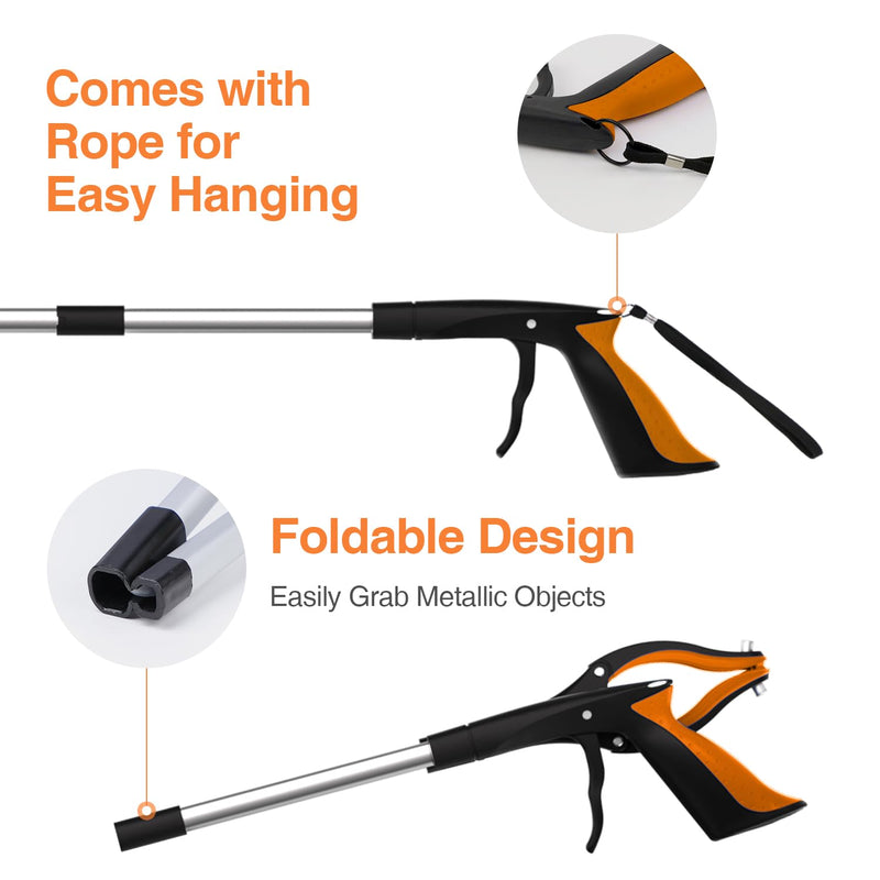 2-Pack Extra Long Grabber Reacher, 32" Foldable Trash Picker Grabber with Strong Magnetic Tip, 90° Rotating Head Trash Gripper, Trash Claw Grabber Tool,Hand Grabber for Reaching Orange - PawsPlanet Australia
