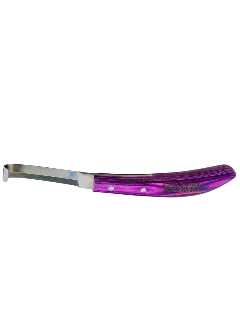 Double-Edge Blade Hoof Knife, J2 420 Magnetic Stainless Steel, Right-Hand, Ergonomic Purple Handle, Professional Farrier Trimming Tool