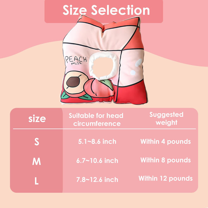 Adjustable Cat Cone Collar - Soft, Cute Recovery Collar for Kittens After Surgery Peach Fruits Box Shaped Adjustable Cat Cone Collar Elizabeth Padded Pet Neck Anti Bite Lick Comfortable (Size M) Milk Box