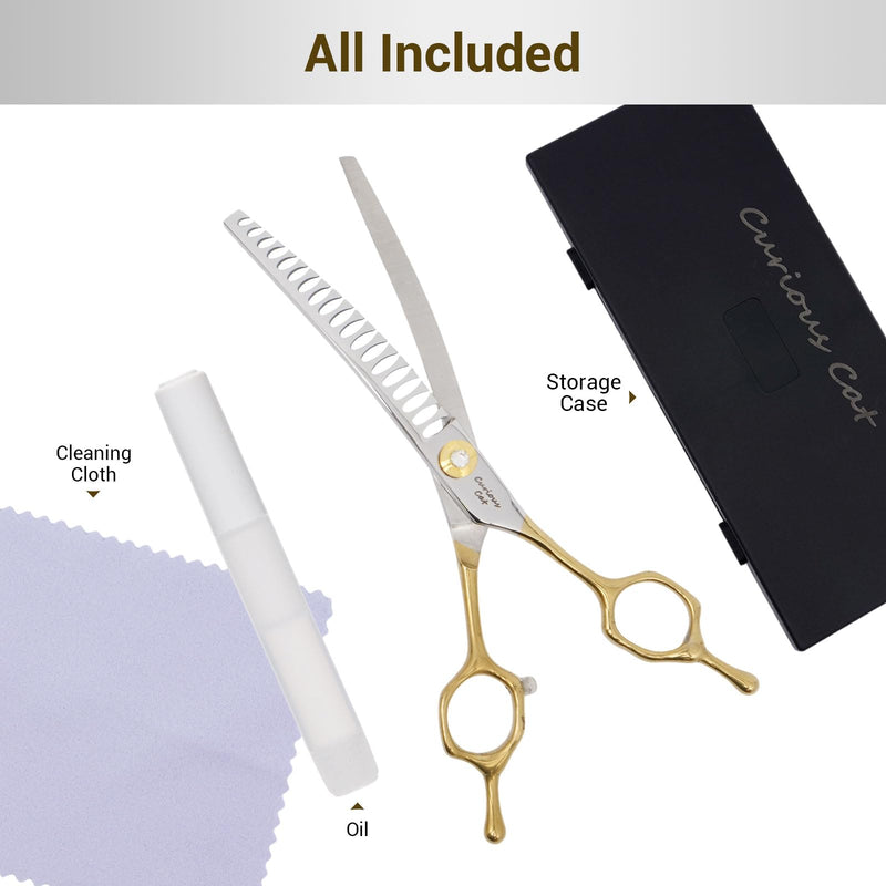 Dog Grooming Scissor,Pet Curved Chunkers Shears 7.0'' 440C Thinning Scissors for Precision Pet Hair Cutting Curved Thinning Scissors - PawsPlanet Australia