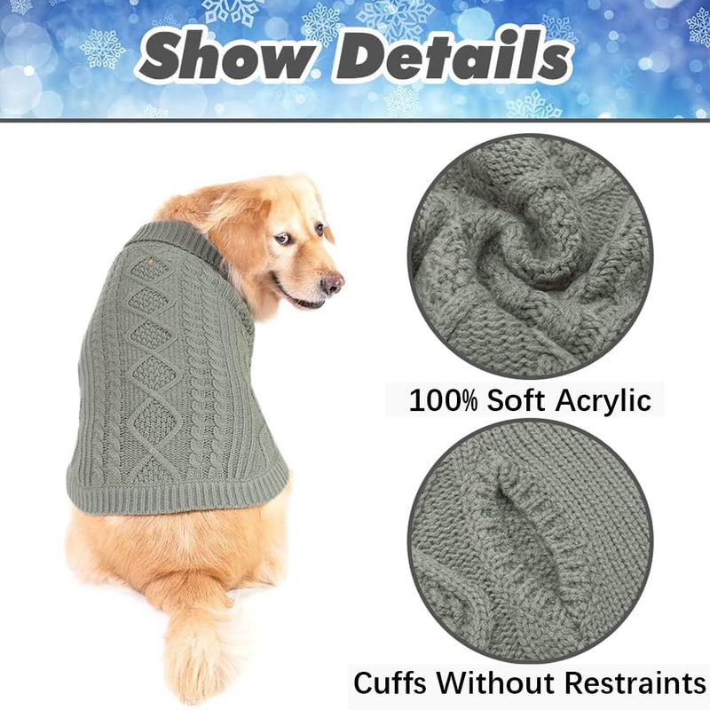 BINGPET Thermal Knitted Dog Sweater for Small Medium Large Dogs,Winter Dog Cat Coat Warm Sweartershirts Outfits,Classic Cable Knit Turtleneck Pullover Dog Jumper Coat Warm Sweartershirts Grey - PawsPlanet Australia