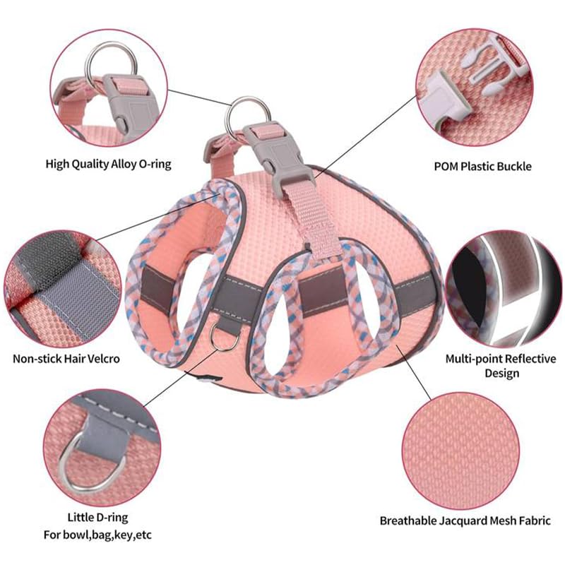 Dog Harness and Leash Set, No Pull Adjustable Reflective Pet Harness, Mesh Dog Harness, Step in Vest Harness Easy Walk Puppy Harness Outdoor Hiking Training for Small Medium Dogs, Cats(Pink,L) L Pink