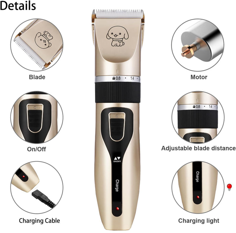 Dog Clippers for Grooming for Thick Heavy Coats/Low Noise Rechargeable Cordless Pet Shaver with Stainless Steel Blade/Waterproof Dog Shaver for Dogs Pets