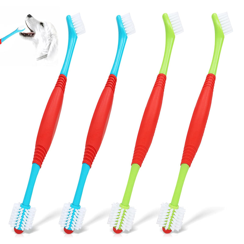 4 PCS Dog Toothbrush, 360 Degree Soft Double Headed Pet Toothbrush, Dogs Cleaning Tooth Brushing Kit for Dogs Cats Teeth Cleaning (Blue, Green) Blue, Green