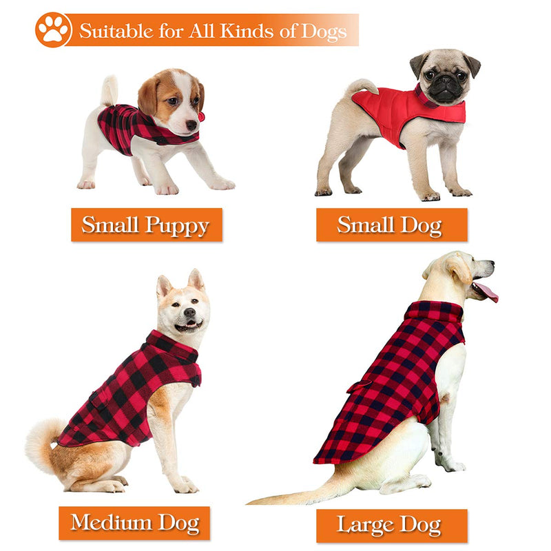 AOFITEE Reversible Dog Cold Weather Coat, Waterproof British Style Plaid Winter Pet Jacket, Warm Cotton Lined Vest Windproof Collar Outdoor Apparel for Small Medium and Large Dogs XX-Large (Pack of 1) Red & Black Grid - PawsPlanet Australia