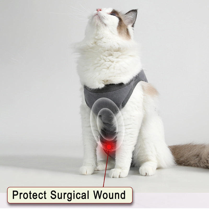 cat Recovery Suit Soft Cat Surgery Recovery Suit Female Cat Onesie for Cats After Surgery,Cone E-Collar Alternative Anti-Licking Protective Outfit Pet Surgical Recovery Pajama Suit Grey L