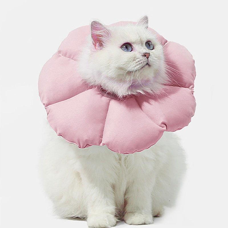 Soft, water-repellent, cute cat cone collar, adjustable recovery collar for wound prevention, secure fit, nylon + PP cotton (pink) Pink S
