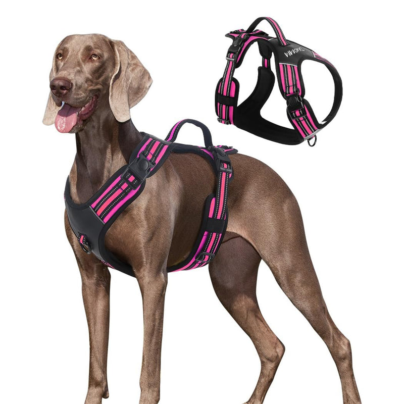 No Pull Dog Harness with Handle - Adjustable Reflective Tactical Vest for Medium & Large Dogs - Comfort Fit Padded Vest for Walking, Hiking, Training - Night Safety (Rose, Medium) Rose - PawsPlanet Australia