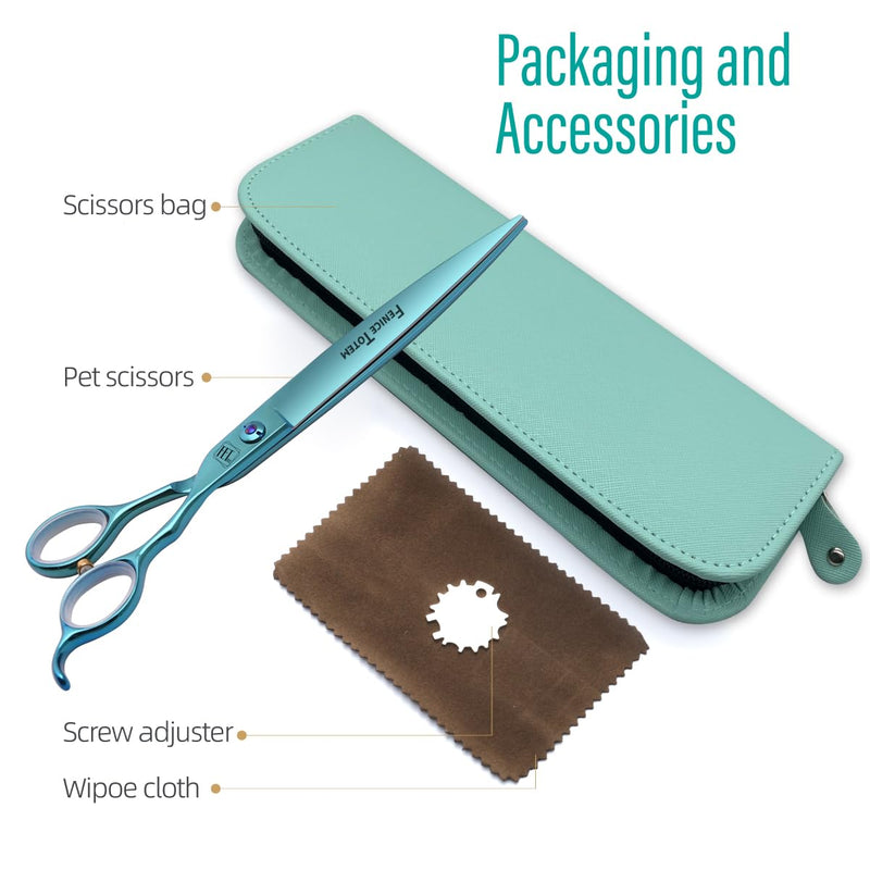 Dog Grooming Scissors: Blueish Green 7 inch Pet Straight Shears Made Of Japanese 440C Advanced Stainless Steel Professional Grooming Scissors for Dogs Cats and Other Pets 7.0 inch - PawsPlanet Australia