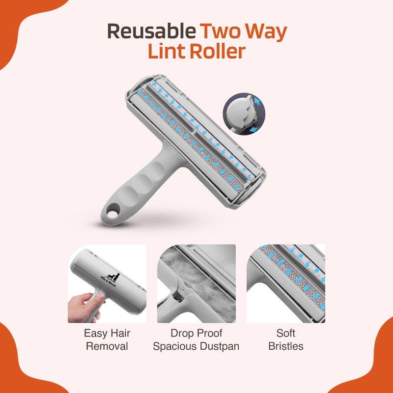 Mila & Winnie Pet Hair Remover Roller - Heavy Duty Reusable Lint Roller with Spacious Dustpan for Dog, Cat, Rabbit - Fur Remover Tool for Sofa, Carpet, Furniture, Car - White - PawsPlanet Australia