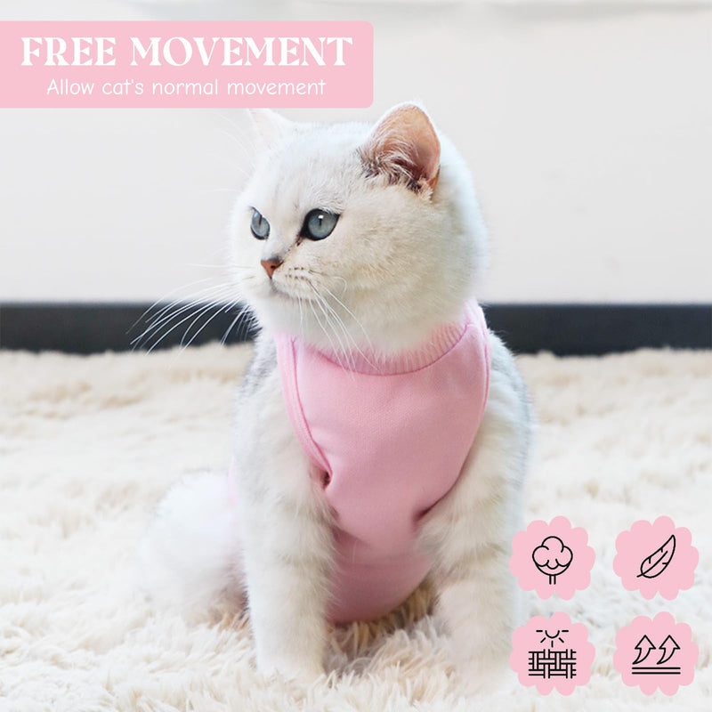 Cat Recovery Suit, 1 Pack Pink Soft Breathable Cat Recovery Clothes E-Collar Cat Wound Surgery Recovery Suit After Surgery Wear for Cats Kitten, S