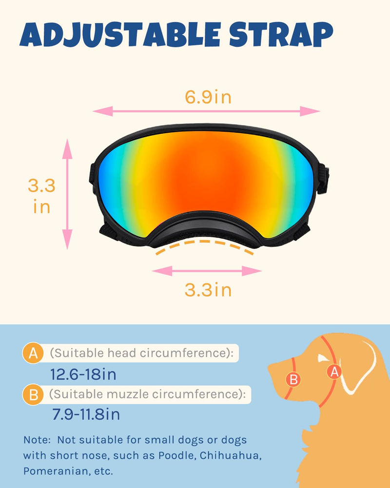 Large Dog Sunglasses, Dog Goggles Large Breed and Medium, UV Protection, Windproof, Dustproof and Snowproof. Shatterproof Lens, Adjustable Strap Black - PawsPlanet Australia
