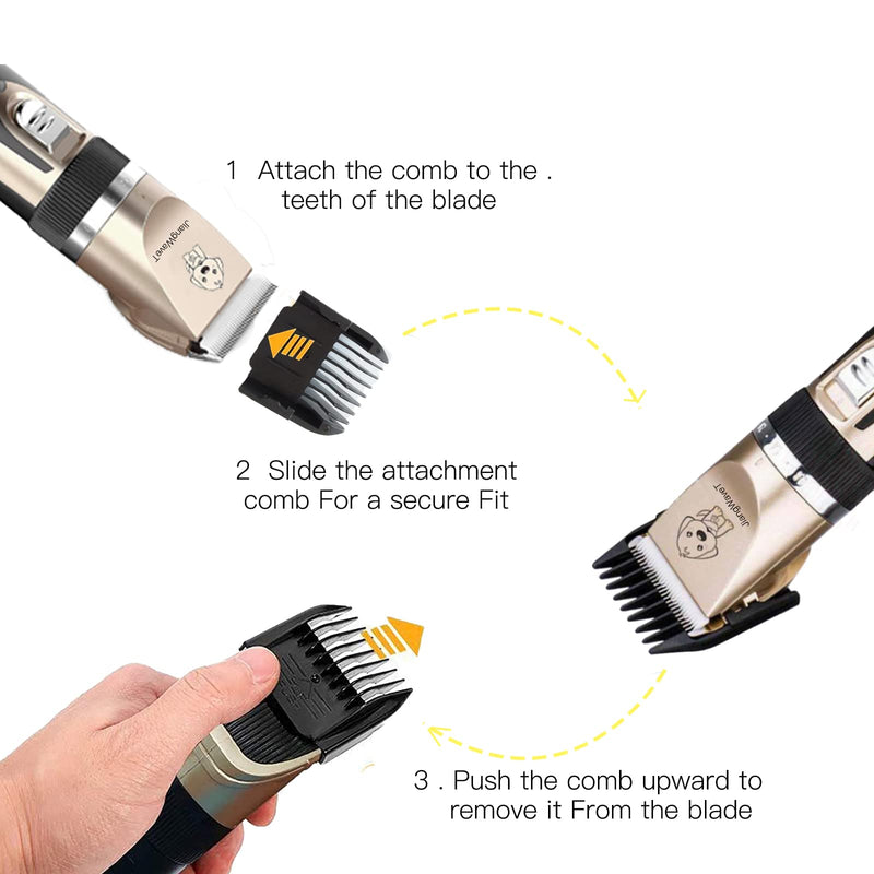 Dogs Hair Trimmer, Dogs Shaver Clippers Grooming Kit - Low Noise Cordless Rechargeable Dog & Cat Horses Clippers, Heavy Duty, Quie Gold