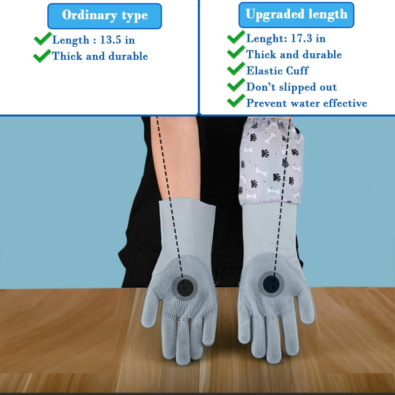 Pet Grooming Gloves Pet Hair Remover Cat, Dog Washing Gloves Silicone Heat Resistant Cleaning Gloves with High-Density Teeth Grooming Gloves for Dogs, Cats, Horses, Rabbits (1 Pair - Gray) 1 Pair - Gray - PawsPlanet Australia
