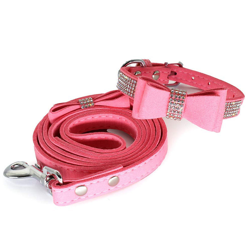 Charmsong Bowtie Dog Collar with Rhinestone Jeweled Crystal Dazzling Soft Collars for Small Dogs with Leash X-Small (Pack of 1) Pink - PawsPlanet Australia