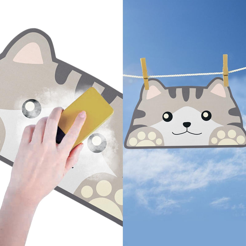 Cat Food Mats for floor, Cat Water Bowl Mats Pet Feeding Absorbent Mat Cat Placemats for Food and Water Grey Small 17.7 * 9.8 inch Cat Head - PawsPlanet Australia