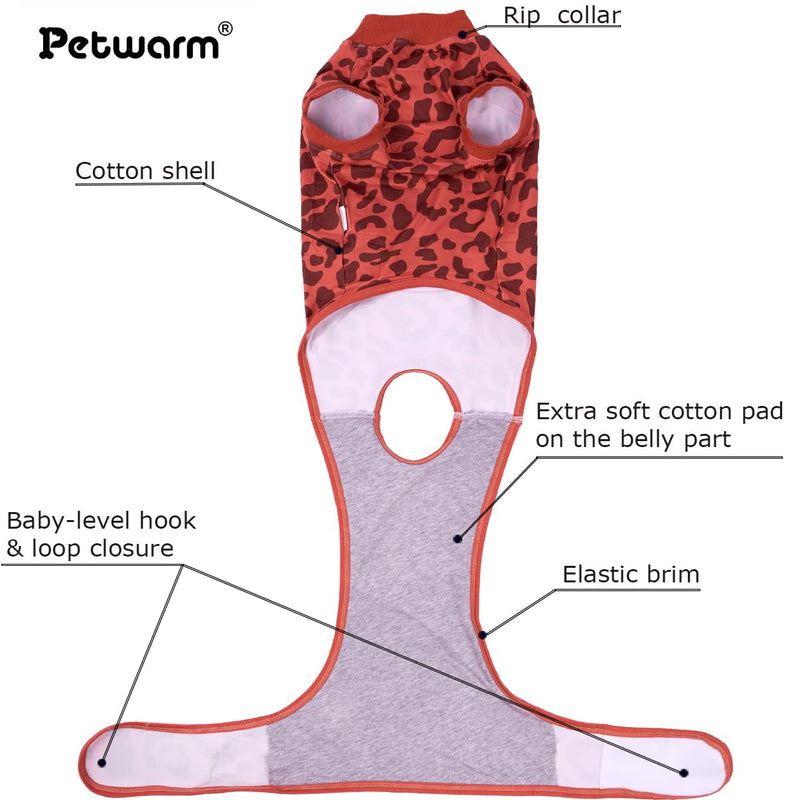 PetWarm Dog Recovery Suit, Surgical Suit for Dogs Female Spay Male Neutered, After Surgery Dog Onesie, Anti-Licking Dog Surgery Recovery Suit, Leopard Pattern, Red, S Small