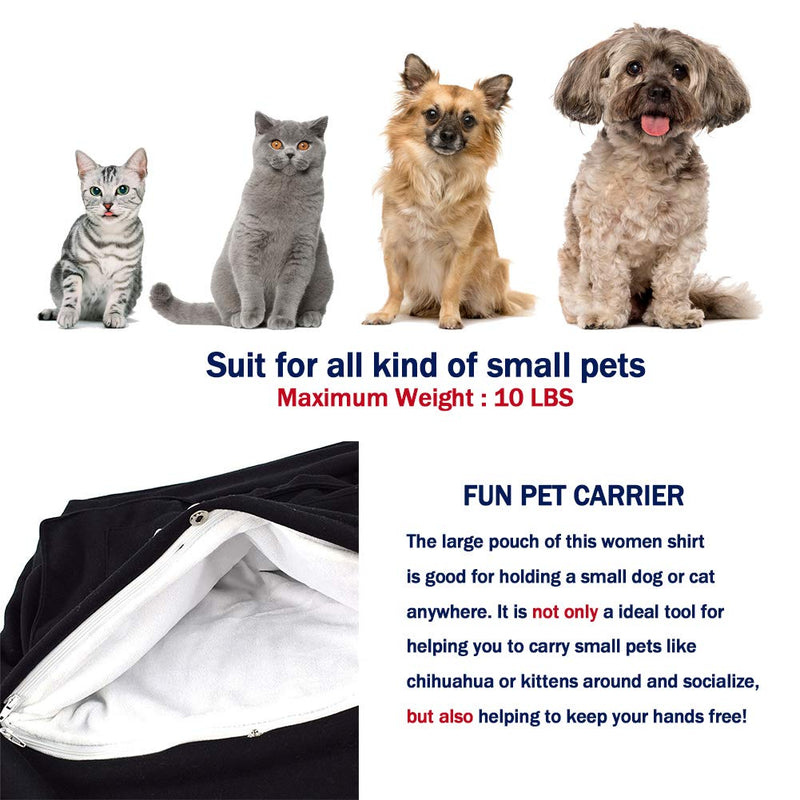 Unisex Pet Carrier Hoodie Cat Dog Pouch Holder Sweatshirt Shirt Top Small Black - PawsPlanet Australia