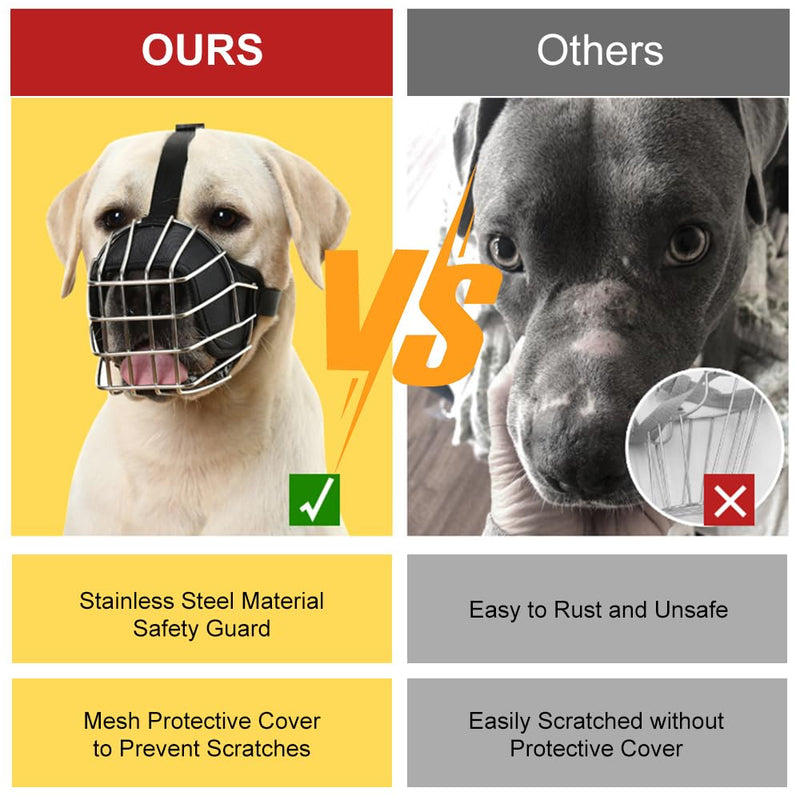 Stainless Steel Dog Muzzle Adjustable Durable Metal Wire Basket for Large and Extra Large Dogs with Leather Straps Breathable, Training, Prevents Biting (L) L - PawsPlanet Australia