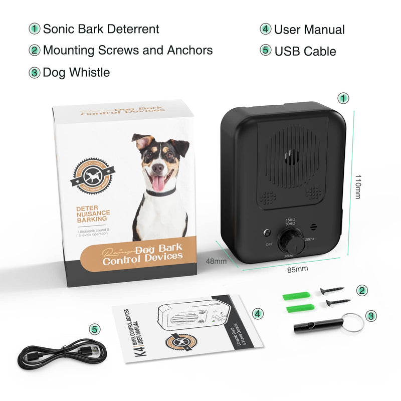 Queenmew Anti Barking Device for Dogs, 3 Modes Rechargeable Dog Bark Deterrent Devices, 30ft Effective Stop Bark Box with Adjustable Frequency & Range for Walking, Fit All Breeds&Size Dog Black