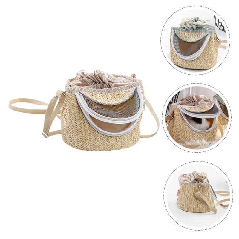 Pets Go Out Backpack for Small Animals Breathable Hamster Carrier with Ventilated Gauze Stylish Straw-Woven Design for Comfortable Travel and Outdoor Adventures - PawsPlanet Australia