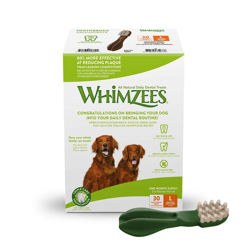 WHIMZEES Stix Natural Grain Free Dental Care Snacks (30 Pack) Large & Toothbrush Natural Grain Free Dental Care Snacks Chew Sticks for Large Dogs Monthly Pack (30 Pack) Large