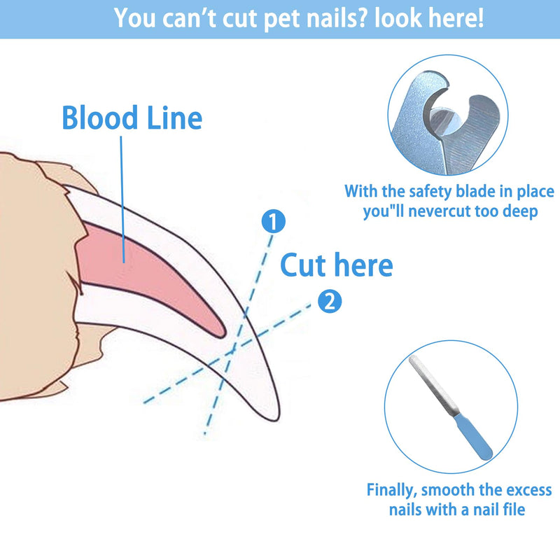 5Pcs Dogs and Cats Grooming Nail Clippers Kit Pet Claws Nail Clipper Trimmers, with Protective Guard Lock to Avoid Over Cutting, Professional Trimmers for Large and Small Cat and Dog (Blue) Blue - PawsPlanet Australia