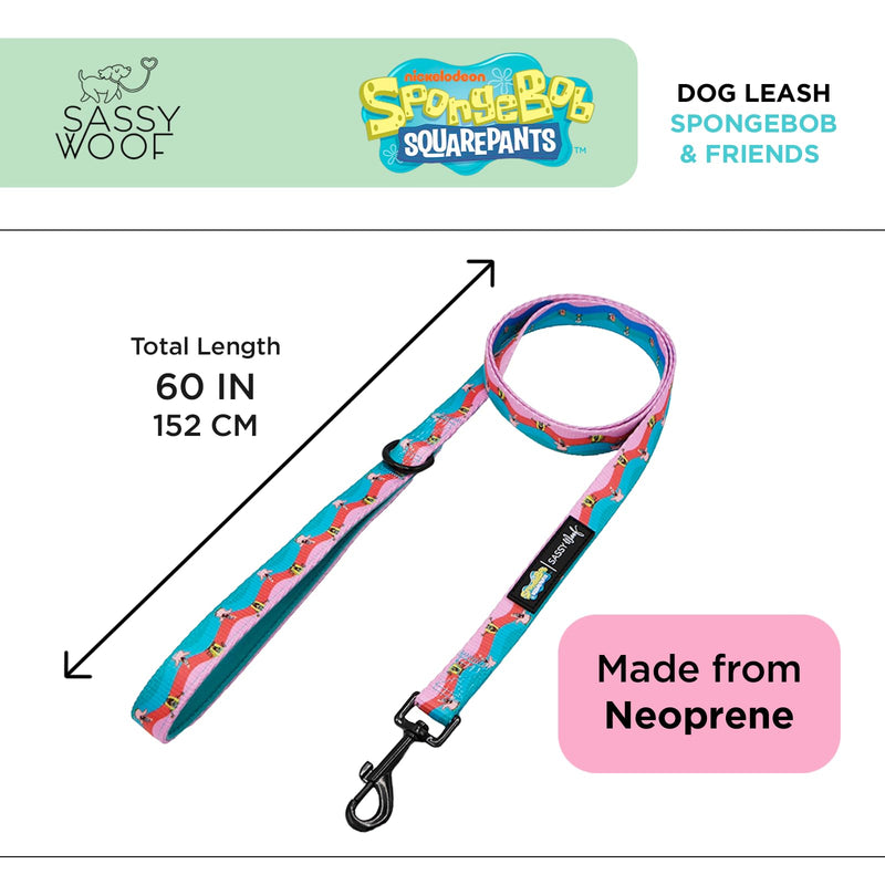 Sassy Woof Spongebob Squarepants™ and Friends Dog Leash 60-Inch with Neoprene Padded Handle - Comfortable, Durable, and Stylish for Small to Large Dogs - Officially Licensed - PawsPlanet Australia