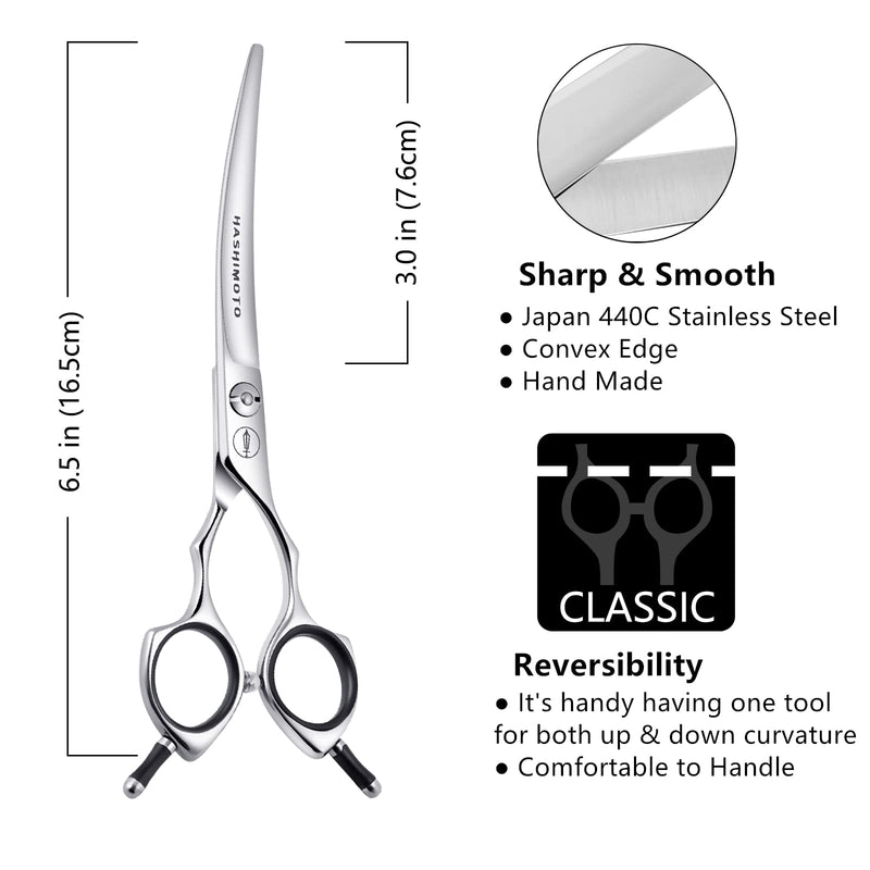 HASHIMOTO Dog Grooming Scissors, Curved Scissors for Dog Grooming, 6.5 inch, 30 Degree of Curved Blade,Light Weight, Pet Shears for Trimming Face and Paws. 6.5" - PawsPlanet Australia