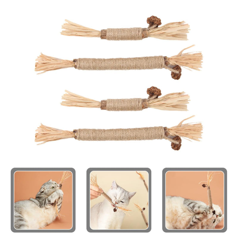 Wooden dental cleaning and chew sticks, 4-piece cat toy set with natural catnip for kittens and stress relief in the household