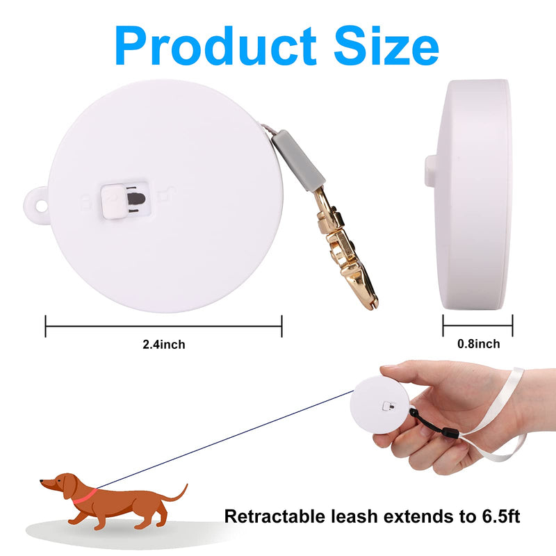 Retractable Dog Leash for Small Dogs Cats up to 11lbs with 6.5ft Anti-Pull Strong Nylon Tape, Hands Free, Mini and Portable Walking Leash with Wrist Strap, One-Hand Brake, White Round - PawsPlanet Australia