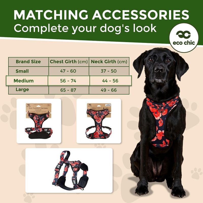 Eco Chic Recycled Comfort Pet Harness Adjustable No-Pull Reflective Padded Dog Vest Harness (Poppies Navy Medium) Poppies Navy