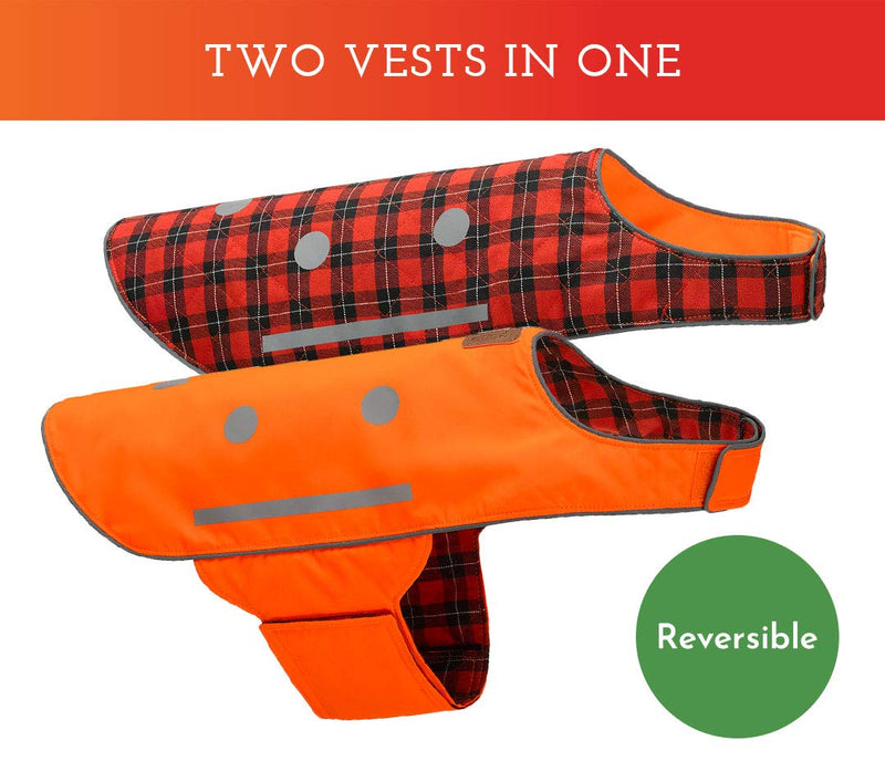 SPOT THE DOG! Reflective Adjustable Dog Vest, High Visibility Fluorescent Apparel for Walking, Hiking and Camping, Hunting, On or Off Leash (Blaze Orange, Red Plaid, XL) X-Large - PawsPlanet Australia