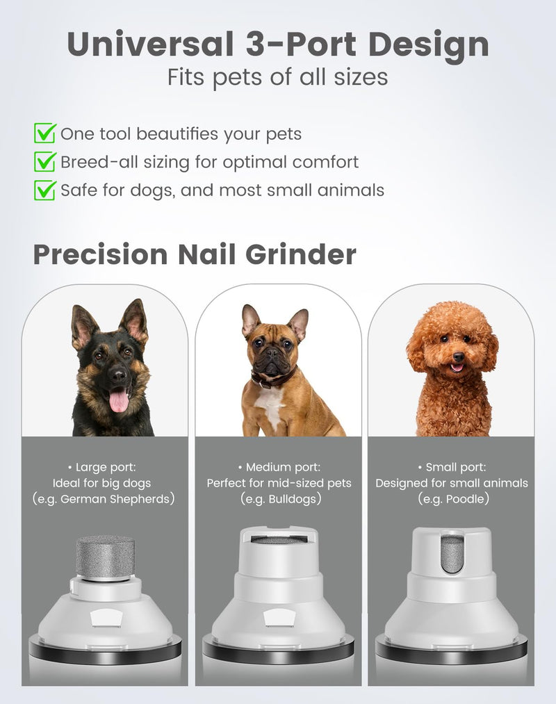PAPMINI 2 in 1 Dog Nail Grinder and Dog Paw Trimmer, Quiet Painless Electric Dog Nail Trimmers for Large Medium Small Dogs&Cats, Cordless Clipper for Nails, Paws, Ears, Eyes, Rump&Body Grooming（White White