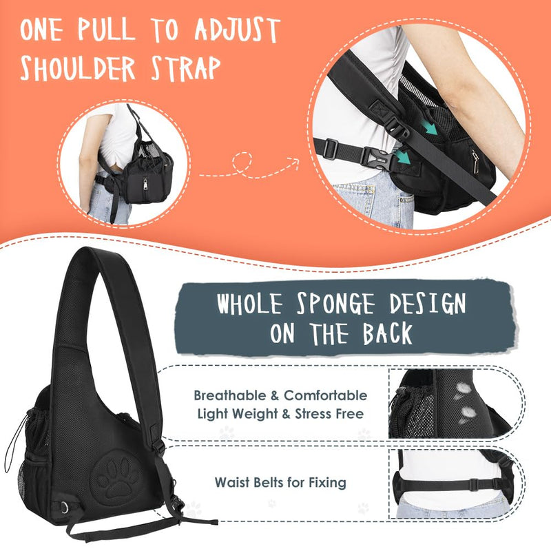 SlowTon Pet Dog Sling Carrier, Hands Free Hard Bottom Papoose Small Animal Puppy Up to 6 lbs Travel Bag Tote Breathable Mesh Support Adjustable Padded Strap Pocket Safety Belt(Widened Black) For Short Leg Pets under 6lbs - PawsPlanet Australia
