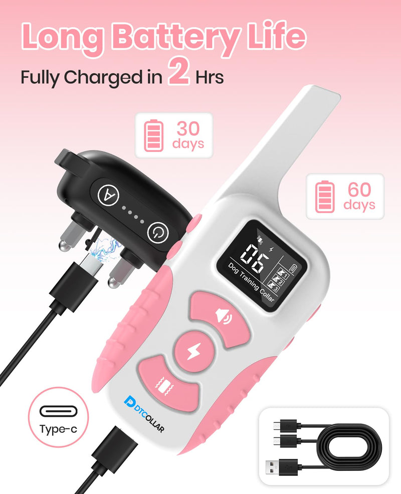 2 Dogs Bark Collar with Remote, 2-in-1 Bark and Shock Collar Combo, 3300Ft Dog Training Collar 2 Pack - Auto Anti Bark/Beep/Vibration/Shock, IP67 Smart E-Collar with 5 Adjustable Levels of Sensitivity Black+Pink - PawsPlanet Australia