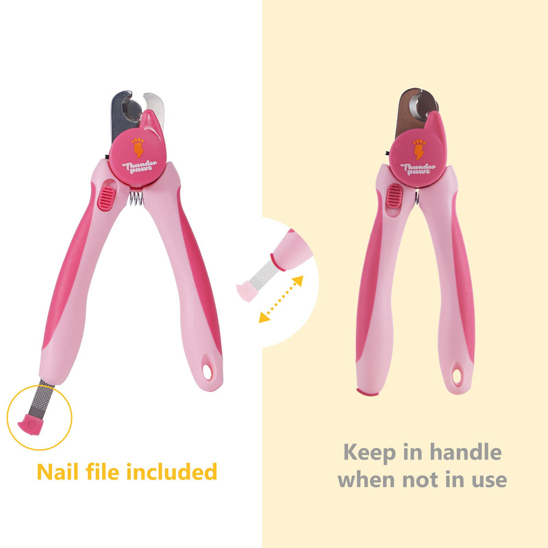 LED Dog Nail Clippers with Light, Trimmers with Protective Guard, Quick Sensor, Safety Lock and Nail File - Suitable for Large and Small Dogs & Cats (Pink, LED)