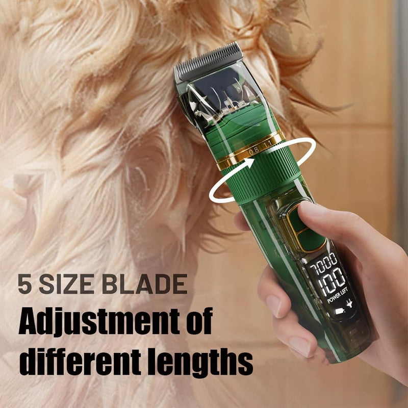 Dog Clippers, Professional Dog Grooming kit, Cat Clipper for Long Hair, with LED Display and 4 Limit Combs, 3-Speed Adjustment, IPX7 Waterproof, Easy Cleaning, Animal Clipper (Green)