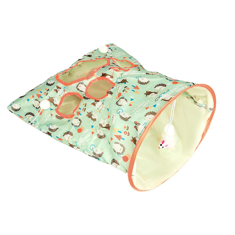 SYCOOVEN Cat Tunnel Bag for Indoor Cats, Pet Collapsible Tunnel Crinkle Sack Bag with 1 Little Mouse & Toy Ball, Crinkle Paper Interactive Cat Toys Hide and Seek(Green Pattern) green pattern - PawsPlanet Australia