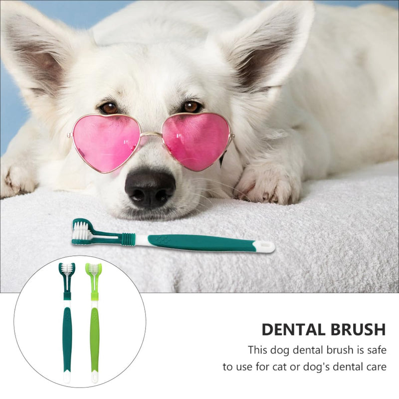 TEHAUX Toothbrush PP Material 2-Pack for Dogs and Cats with Triple Head for Teeth Cleaning Ergonomic Long Handle Effectively Removes Tartar