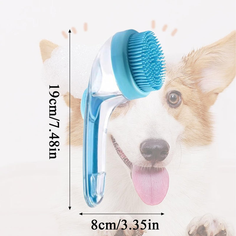 Dog Bath Brush, 2 in 1 Pet Bath Brush Soft Dog Scrubber for Bath with Built-in Shampoo Dispenser for Long Short Haired Dogs Cats Shower Blue-1pcs - PawsPlanet Australia