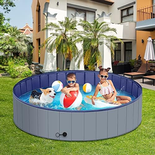 Dog Pool for Large Dogs, Kiddie Pool Hard Plastic, Dog Bathtub Portable, Foldable Pool for Dogs Slip-Resistant (Dark Gray, L-47"x12") Large-47"x12" Dark Gray - PawsPlanet Australia
